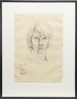 Lot 656 - SELF PORTRAIT I, AN EARLY PENCIL SKETCH BY PETER HOWSON