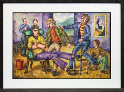 Lot 601 - FAMILY REUNION, AN EARLY OIL BY PETER HOWSON