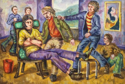 Lot 601 - FAMILY REUNION, AN EARLY OIL BY PETER HOWSON