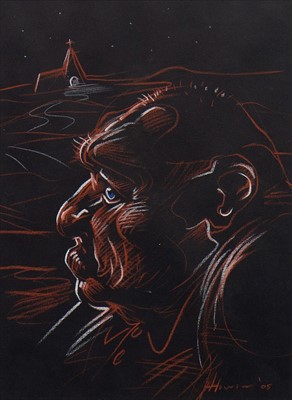 Lot 608 - RED SKY, A PASTEL BY PETER HOWSON