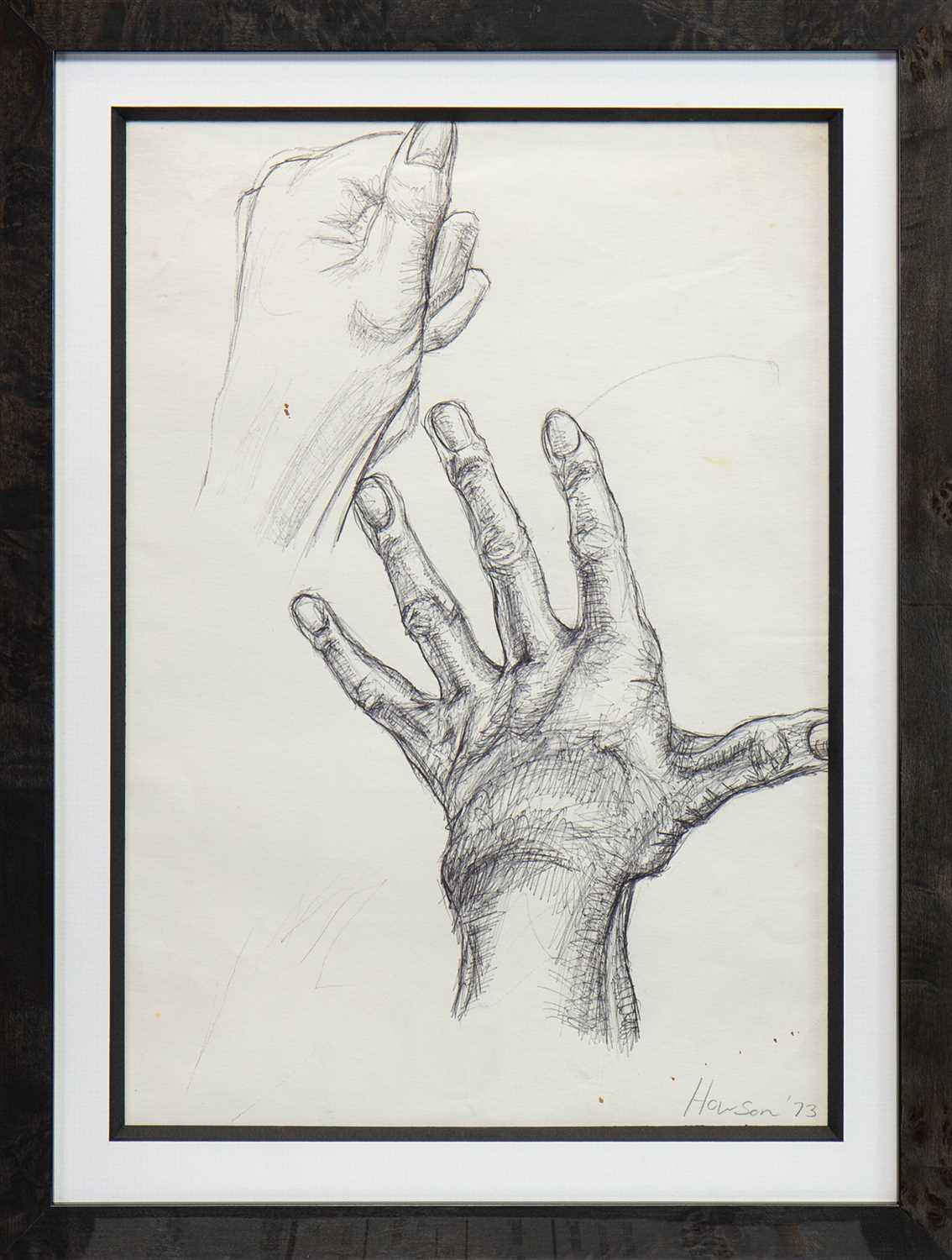 Lot 162 - AN EARLY STUDY OF HANDS IN PENCIL, BY PETER HOWSON