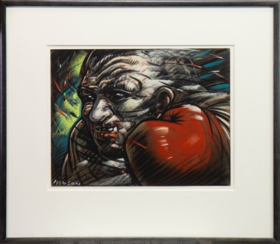 Lot 654 - RED GLOVE, A PASTEL BY PETER HOWSON