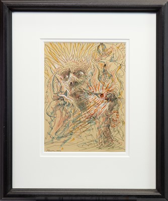 Lot 673 - CALL OF THE SPIRITS, A MIXED MEDIA BY PETER HOWSON