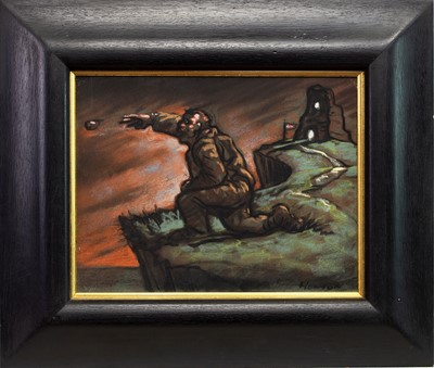 Lot 618 - MAN ON CLIFF, A PASTEL BY PETER HOWSON