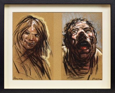 Lot 623 - ODD PAIR, A PAIR OF PASTELS BY PETER HOWSON