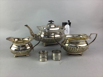 Lot 111 - A SILVER PLATED THREE PIECE TEA SERVICE ALONG WITH OTHER SILVER AND PLATE