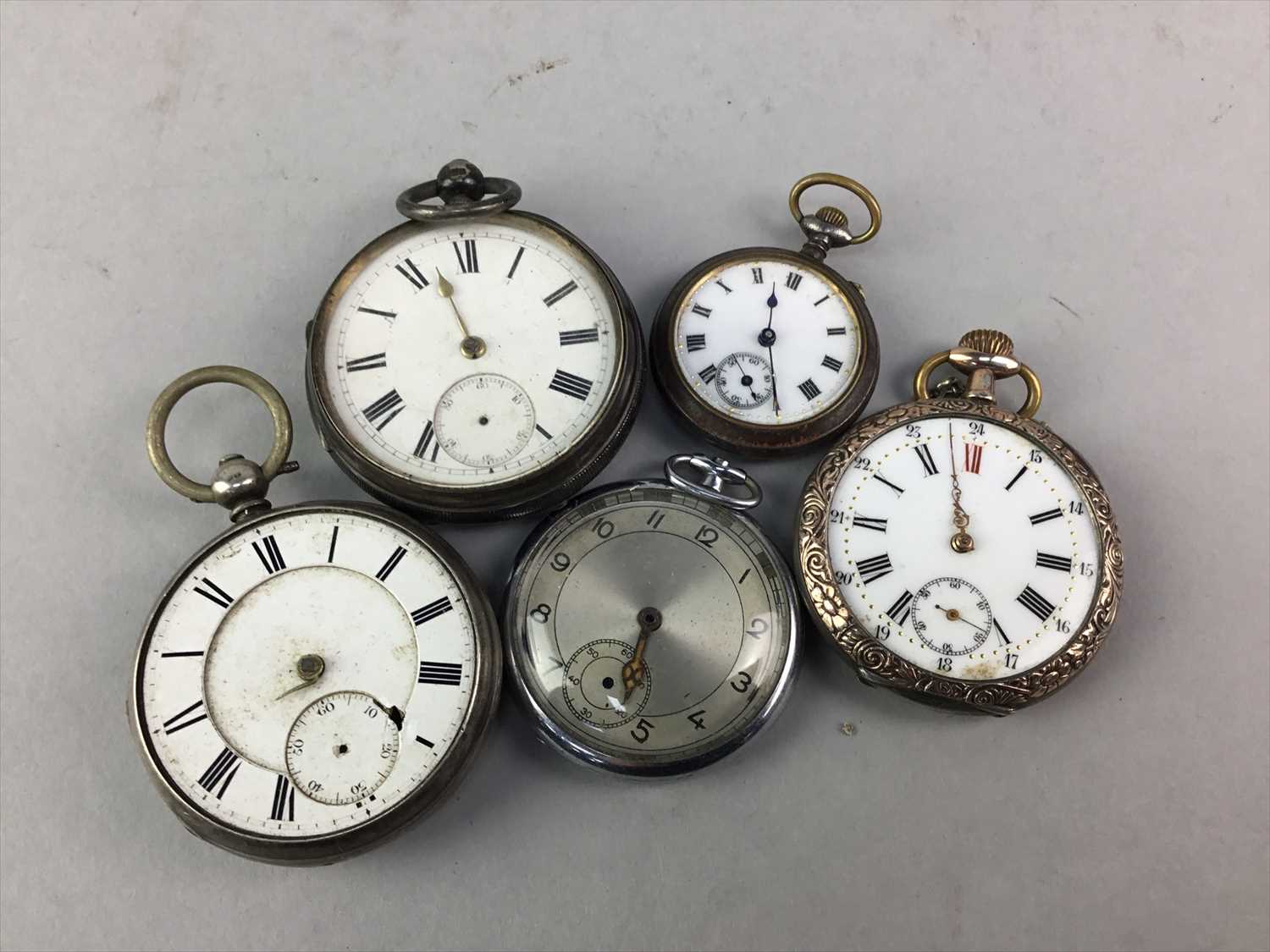 Lot 2 - A LOT OF FIVE SILVER CASED AND OTHER POCKET WATCHES