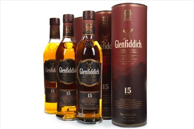 Lot 71 - THREE BOTTLES OF GLENFIDDICH 15 YEARS OLD