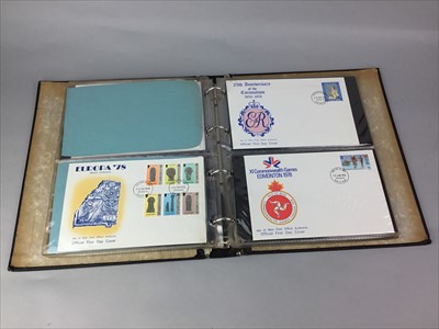 Lot 266 - AN ALBUM OF FIRST DAY COVERS, LOOSE COVERS AND A STAMP STOCK BOOK