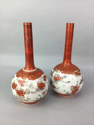 Lot 175 - A PAIR OF EARLY 20TH CENTURY JAPANESE KUTANI VASES AND A LIDDED JAR