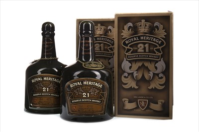 Lot 408 - TWO BOTTLES OF ROYAL HERITAGE 21 YEARS OLD