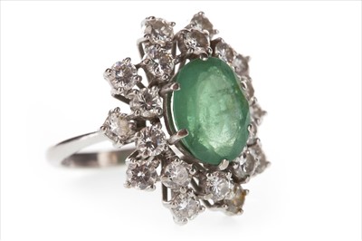 Lot 341 - A GREEN GEM AND DIAMOND CLUSTER RING