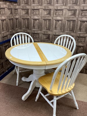 Lot 335 - A MODERN TILE TOPPED TABLE AND THREE CHAIRS
