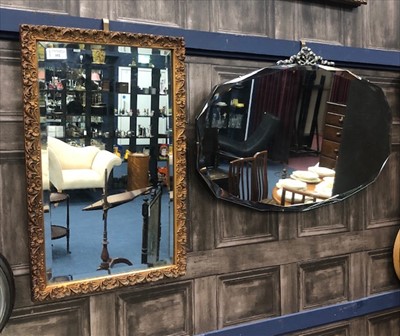 Lot 352 - A BEVELLED GLASS WALL MIRROR AND ANOTHER MIRROR