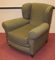 Lot 1004 - VICTORIAN WINGBACK ARMCHAIR upholstered in...