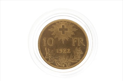 Lot 46 - A GOLD 10 FRANC COIN, 1922