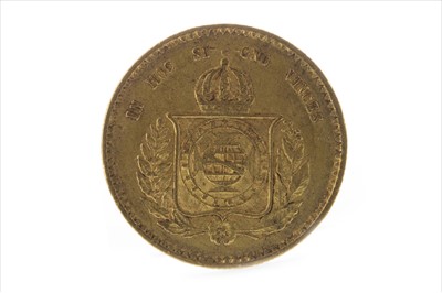 Lot 47 - A BRAZILIAN GOLD 20,000 REIS COIN, 1851