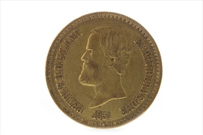Lot 47 - A BRAZILIAN GOLD 20,000 REIS COIN, 1851