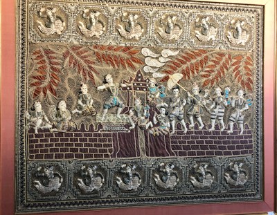 Lot 728 - A LARGE MID 20TH CENTURY BURMESE EMBROIDERED PANEL
