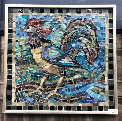 Lot 357 - A COLOURED GLASS MOSAIC DEPICTING A COCKEREL