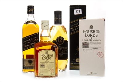 Lot 414 - ANTIQUARY 12 YEARS OLD, HOUSE OF LORDS, AND JOHNNIE WALKER BLACK LABEL 12 YEARS OLD