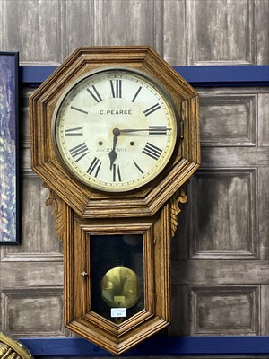 Lot 404 - A VICTORIAN OAK OFFICE WALL CLOCK