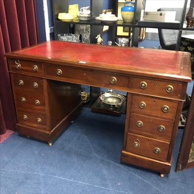 Lot 421 - A LATE 19TH CENTURY LEATHER TOPPED KNEEHOLE DESK
