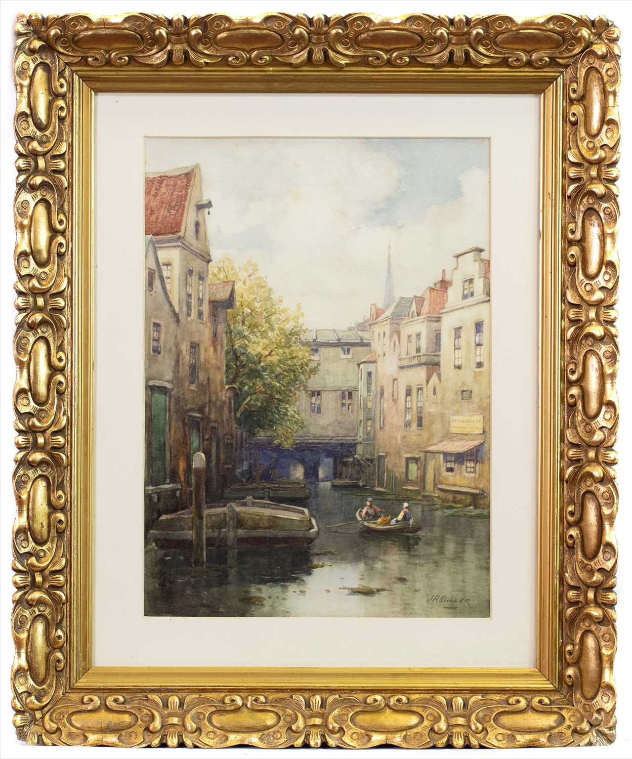 Lot 427 - ROWING BOAT ON A DUTCH CANAL, A WATERCOLOUR BY JAMES ROBERTSON MILLER