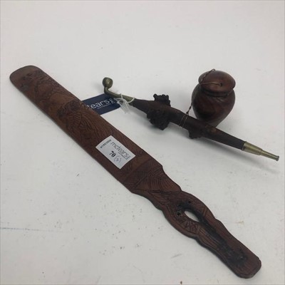 Lot 70 - A JAPANESE SMALL PIPE AND A CHINESE LETTER OPENER