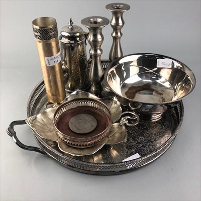 Lot 216 - A SILVER PLATED TRAY AND OTHER PLATED ITEMS