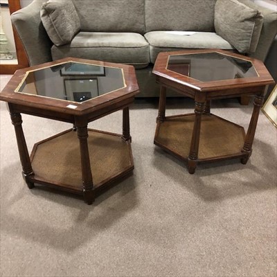 Lot 201 - A PAIR OF GLASS TOPPED OCCASIONAL TABLES