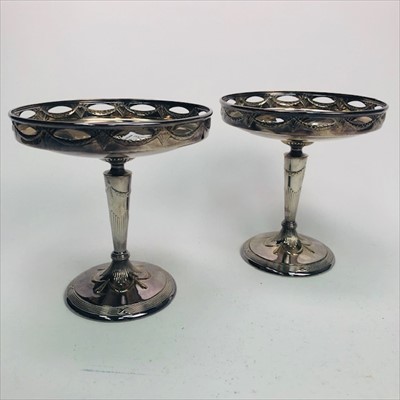 Lot 127 - A PAIR OF WMF WHITE METAL COMPORTS
