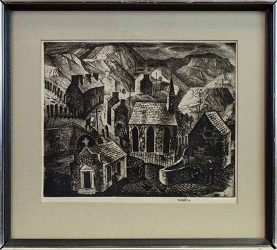 Lot 52 - WELSH VILLAGE, AN ETCHING BY WILLIAM WILSON