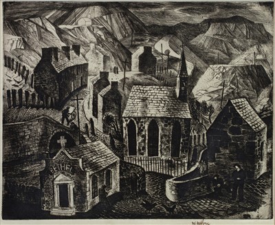 Lot 52 - WELSH VILLAGE, AN ETCHING BY WILLIAM WILSON