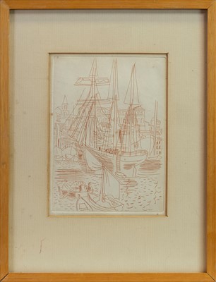 Lot 55 - BOAT IN HARBOUR, AN ETCHING BY JEAN DUFY