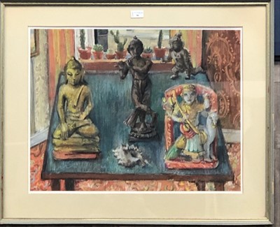 Lot 96 - A STILL LIFE WITH FIGURES, A MIXED MEDIA BY ALEX GILFILLAN