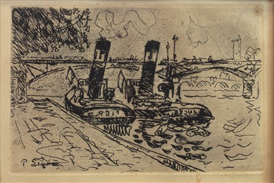 Lot 423 - TUGBOATS, AN ETCHING BY PAUL SIGNAC