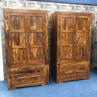 Lot 231 - A PAIR OF MODERN RUSTIC STYLE PANEL WARDROBES