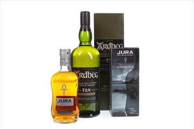Lot 353 - ONE LITRE OF ARDBEG 10 YEARS OLD AND 35CL JURA SUPERSTITION