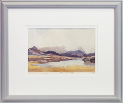 Lot 60 - SUTHERLAND HILLS, A WATERCOLOUR COLOUR BY D Y CAMERON