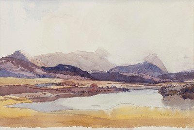 Lot 60 - SUTHERLAND HILLS, A WATERCOLOUR COLOUR BY D Y CAMERON