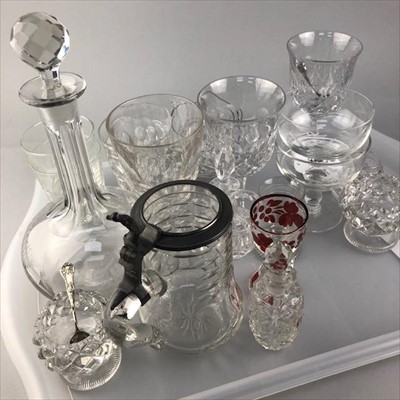 Lot 41 - A LOT OF GLASSWARE INCLUDING A BLUE GLASS SPIRIT FLASK