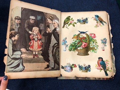 Lot 42 - A VICTORIAN SCRAP ALBUM AND OTHERS