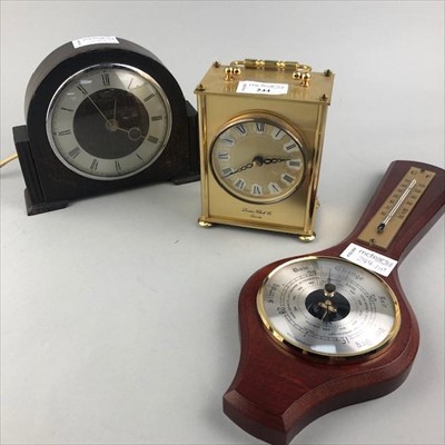 Lot 244 - A LONDON CLOCK COMPANY BRASS CARRIAGE CLOCK, ANOTHER CLOCK AND A BAROMETER