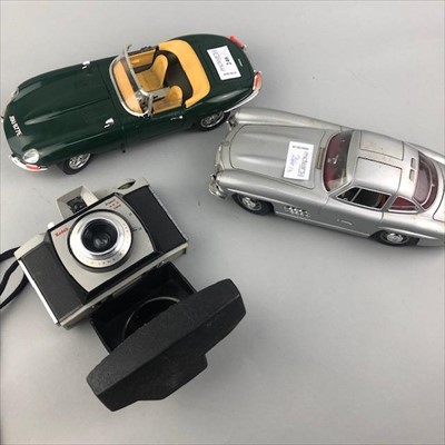 Lot 246 - A BURAGO JAGUAR E 1961 MODEL CAR, ANOTHER MODEL CAR AND A KODAK CAMERA