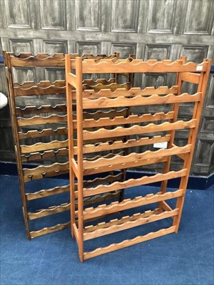 Lot 260 - A LOT OF TWO MODERN WOOD WINE RACKS