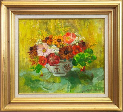 Lot 563 - MIXED AUTUMN FLOWERS, AN OIL BY MARY ARMOUR