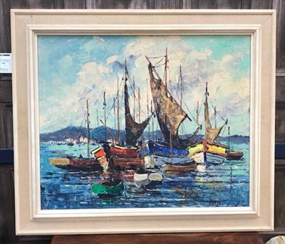 Lot 145 - BOATS IN HARBOUR, AN OIL