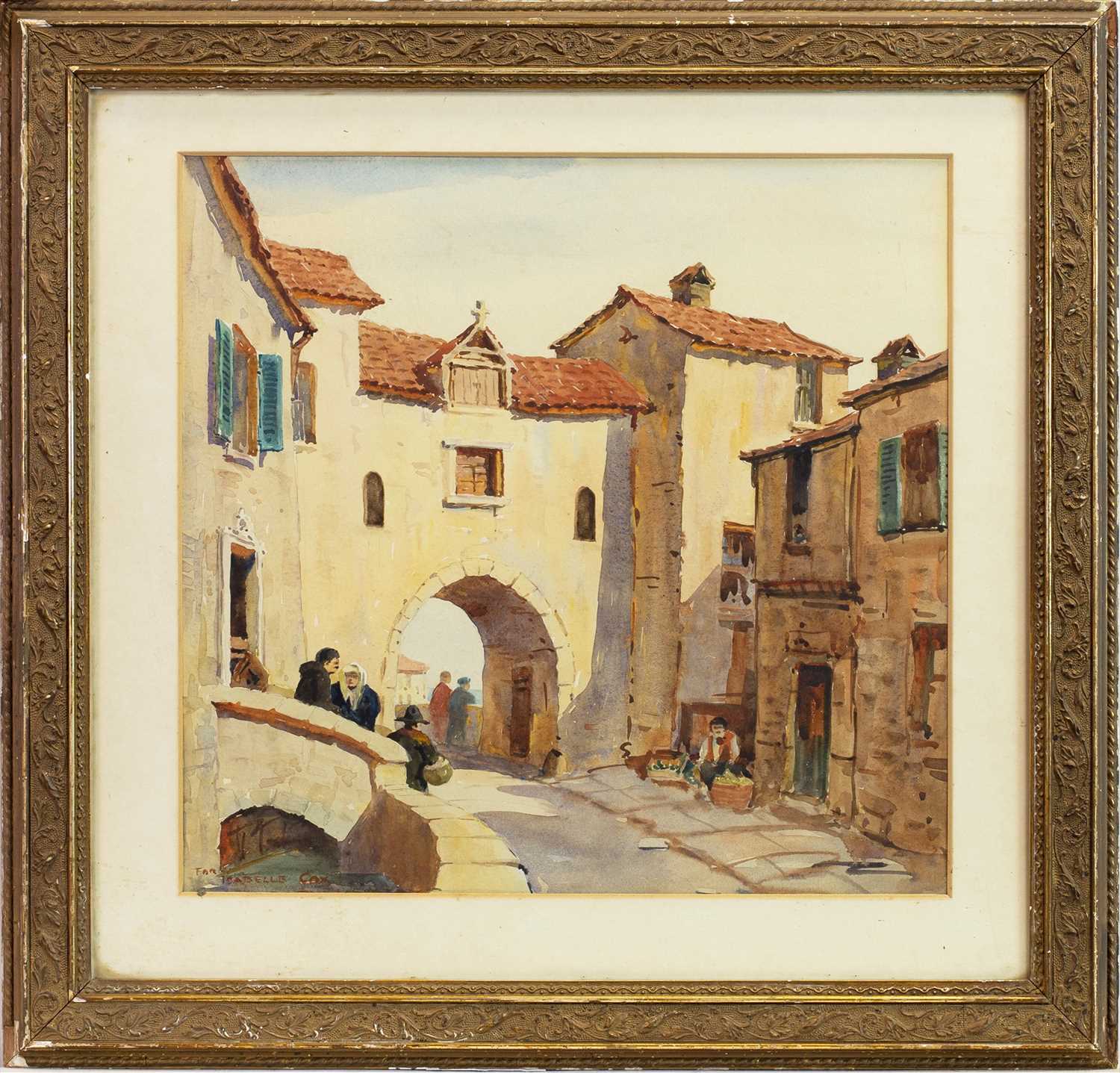 Lot 438 - ITALIAN COASTAL VILLAGE SCENE, A WATERCOLOUR IN THE STYLE OF SIR ERNEST DARYL LINDSAY