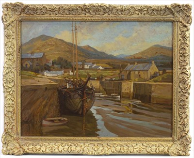 Lot 105 - THE MOUNTAINS OF MOURNE, AN OIL BY CYRIL LAVENSTEIN